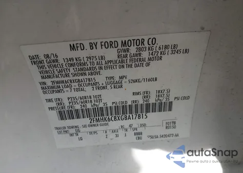 2016 Ford Flex Sel from USA, damaged, VIN 2FMHK6C8XGBA17815